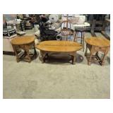 Oak Oval Coffee Table & 2 End Tables With Drawer