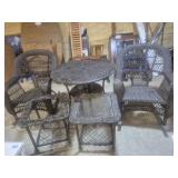 Brown Wicker Patio Table, 2 Rocking Chairs & 2