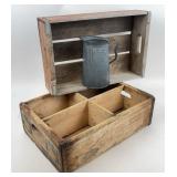 Wood Bottle Crates With Dividers, Metal Pitcher