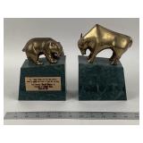 GATCO Bronze Bull and Bear Bookends on Marble