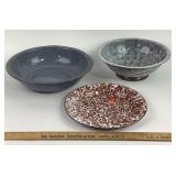 Enamelware Bowls and Plate Set of Three