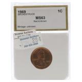1969 Lincoln cent  PCI MS63RB, Broadstruck