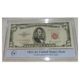 1953 $5 FRN, CU, red seal