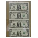 Uncut sheet of 4 - 1999 $1 FRN