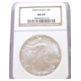 2003 silver Eagle NGC MS69