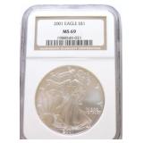 2001 silver Eagle NGC MS69