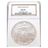 2005 silver Eagle NGC MS69