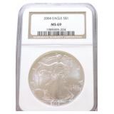 2004 silver Eagle NGC MS69
