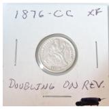 1876-CC seated Liberty dime XF