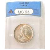 1936 Texas half ANACS MS63