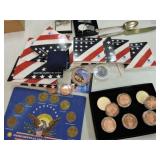 Lot of copper rounds, tokens, jewelry, and