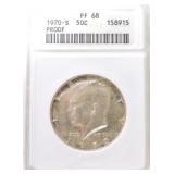 1970-S Kennedy half ANACS PF68