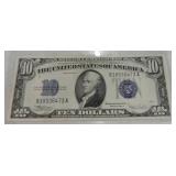 1934 $10 silver cerficate, blu seal, CU