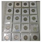 Page of 20 silver Washington quarters and