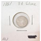 1861 three cent silver AU