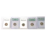 Lot of 5 slabbed Jefferson nickels: