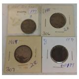 Lot of 4 two cent pieces: 1865, 1868, 1869, 1871