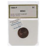 1980-P Jefferson Nickel on Cent Planchet,