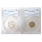 1957 P & D Roosevelt dimes PCGS MS66