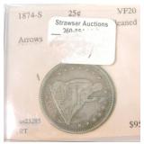 1874-S seated Liberty quarter VF