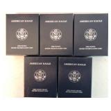 Lot of 5 silver Eagles- 2 proof 2003,