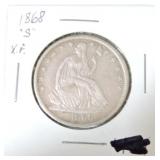 1868-S seated Liberty half XF