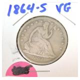 1864-S seated Liberty half VG