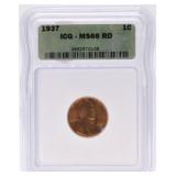 1937 Lincoln cent ICG MS66RD