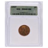 1937 Lincoln cent ICG MS66RD
