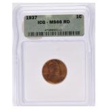 1937 Lincoln cent ICG MS66RD