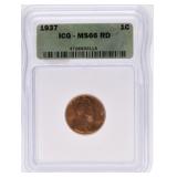 1937 Lincoln cent ICG MS66RD