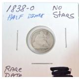 1838-O seated Liberty half dime no stars