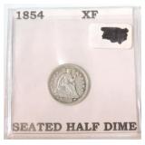 1854 seated Liberty half dime XF