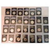 Lot of 27 slabbed half dollars, 1 Barber,
