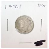 1921 Mercury dime VG