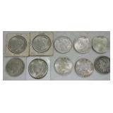Lot of 1 Morgan and 9 Peace dollars