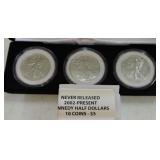 Lot of 3 walking Liberty halves and roll of