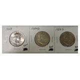 1954 P, D, & S Franklin halves, BU