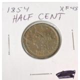 1854 half cent XF45