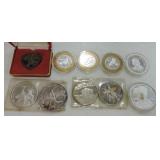 Lot of 15 oz .999 silver, 1 oz heart,