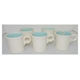 Vintage Fiesta lot of 5 mugs, white with turquoise