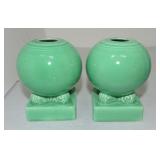 Vintage Fiesta pair of bulb candle holders, green