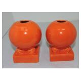 Vintage Fiesta pair of bulb candle holders, red