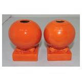 Vintage Fiesta pair of bulb candle holders, red
