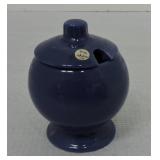 Vintage Fiesta mustard, cobalt, rim nick to lid