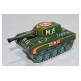 Japan tin lithograph tank friction toy, works, 4"
