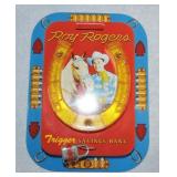 Roy Rogers tin lithograph wall bank with key