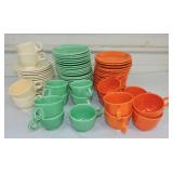 Vintage Fiesta cup & saucer group, red, ivory,