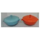Vintage Fiesta casserole group, red and turquoise,