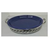 Kitchen Kraft oval platter, cobalt with chrome